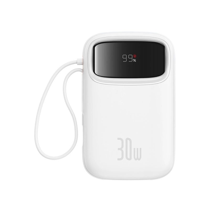 OS-Baseus QPow 2 Digital Display Fast-Charging Power Bank with 2 Built-in Type-C Cable 10000mAh 30W Moon White