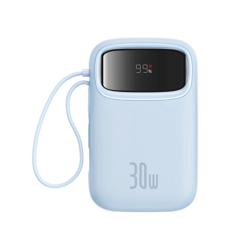 OS-Baseus QPow 2 Digital Display Fast-Charging Power Bank with 2 Built-in Type-C Cable 10000mAh 30W Galaxy Blue