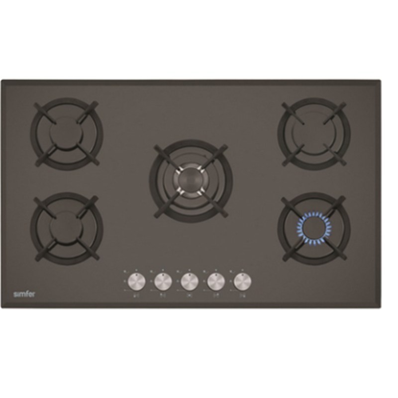 Simfer 9501NGSSP 90cm 5-Burner Black Glass Built-In Gas Hob