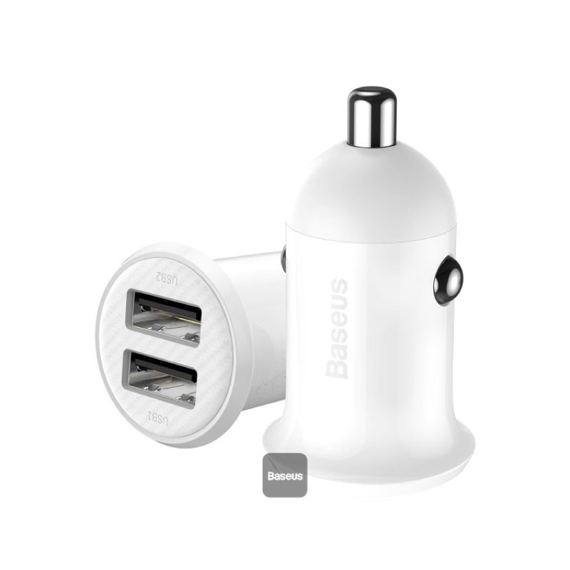 Baseus Grain Pro Car Charger (Dual USB 4.8A ) White