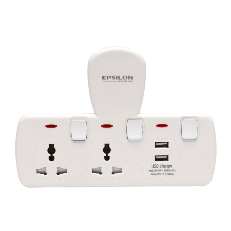 EPSILON ES1113 3250W 2-Way Universal Socket with Dual USB