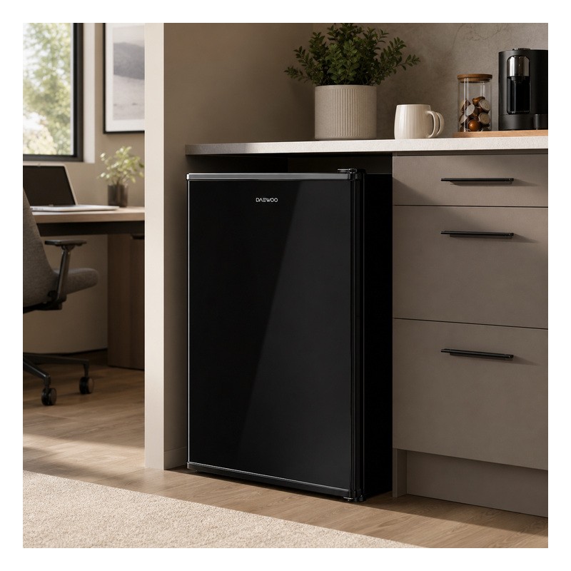 DAEWOO DE-94B Office Refrigerator 91L Defrost with Glass Door - Black Glass