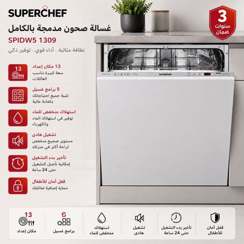 SUPER CHEF SPIDW5-1309-B Built-in Dishwasher 13 Place Settings with 9 Programs