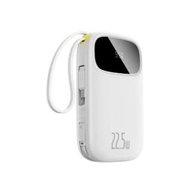 OS-Baseus EnerFill FC31 Digital Display Power Bank with 2 Built-in Cables 10000mAh 22.5W Moon White